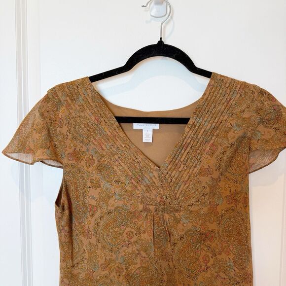 Y2K Womens Babydoll Paisley Silk Top Size 4 Forest Fairy Boho Ethereal Lined Vtg - Picture 2 of 5
